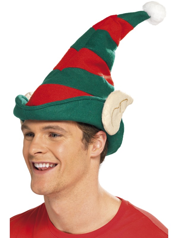 Elf Hat, Green with Red Stripes