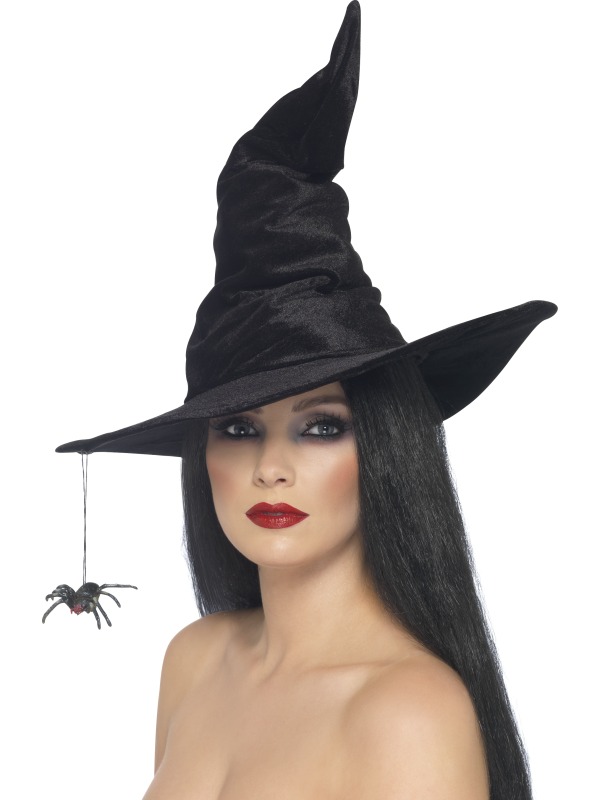 Witch Hat, Black, with Spider, Velour