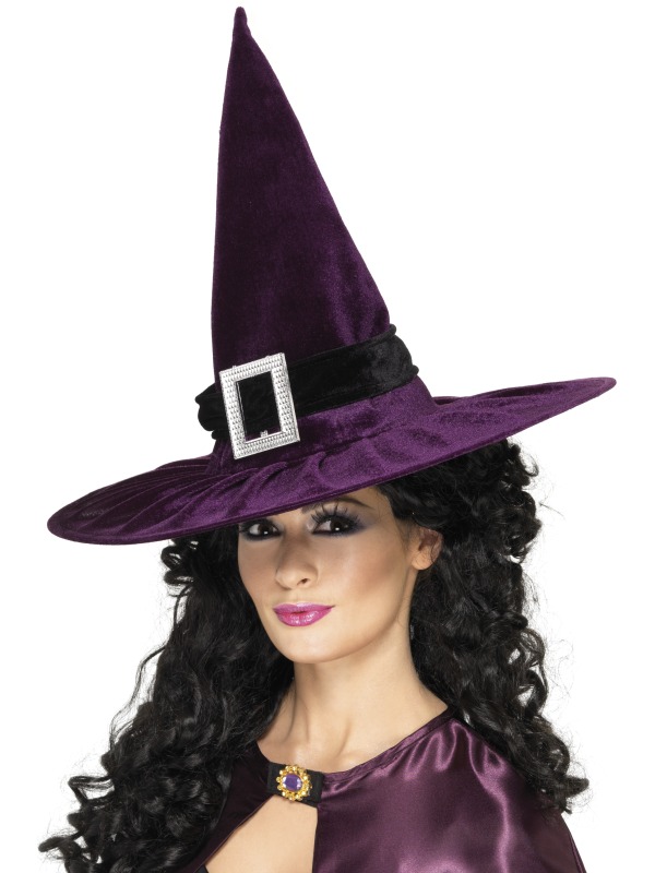 Witch Hat, Purple, with Black Band and Buckle, Velour