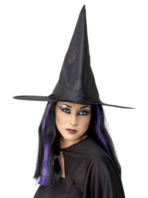 Witch Hat, Black, Shiny Fabric, Wired