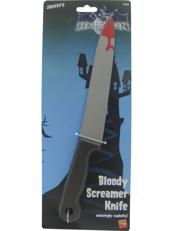 Blood Stained Screamer Knife, Black, Grey and Red, Large, Plastic, 33 cm / 13 inches